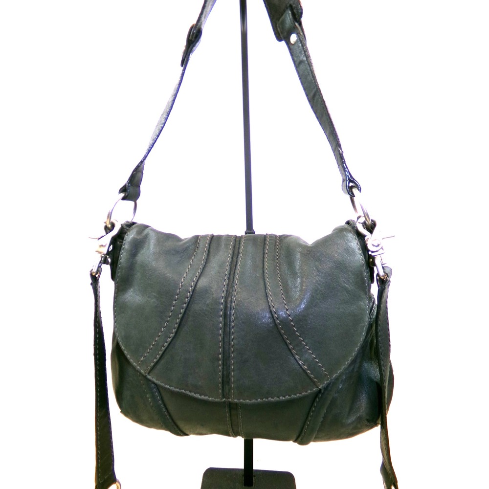 Fossil Fifty Four Leather Purse Dark Gray Shouder Bag Crossbody Strap 12.5" x 10